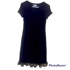 Calvin Klein Black Dress With Lace Hem Size XS